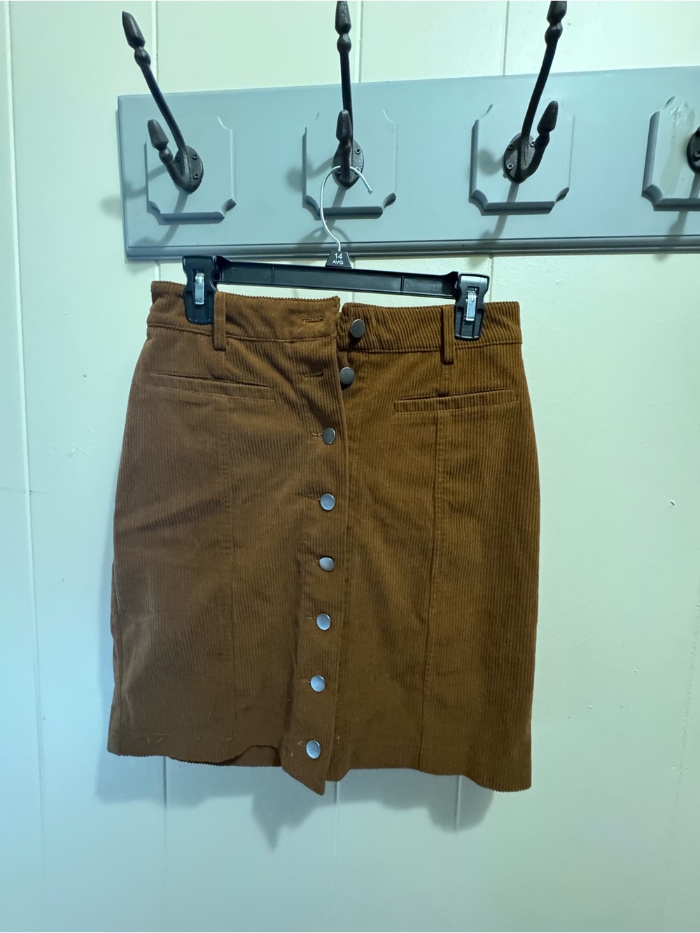 Button-Front Corduroy Midi Skirt in Brown